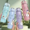1PC Snowman Winter Forest Print 750ml Color Plastic Sports Water Bottle Leakproof Flip Straw Lid Suitable for Sports Office Home Use