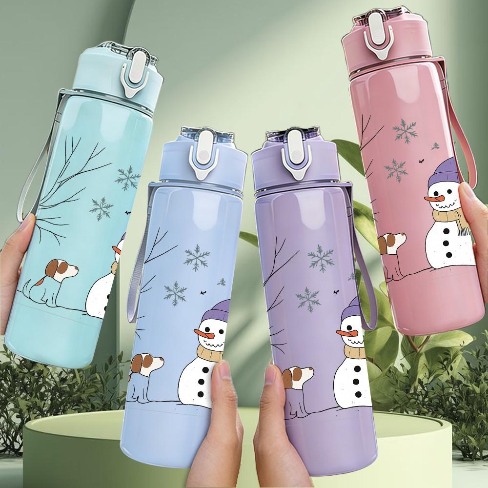 1PC Snowman Winter Forest Print 750ml Color Plastic Sports Water Bottle Leakproof Flip Straw Lid Suitable for Sports Office Home Use