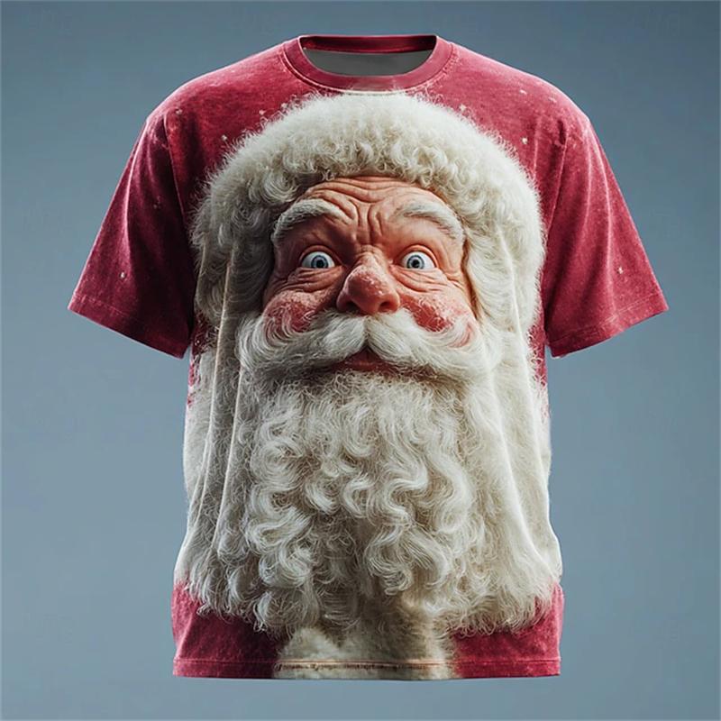 Santa print t-shirt funny holiday party fashion clothing christmas harajuku short-sleeved top