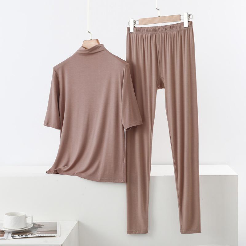 Spring/Summer Women's Half-High Neck 3/4 Sleeve Modal Lounge Set - Lightweight, Loose, Plus Size Casual Wear