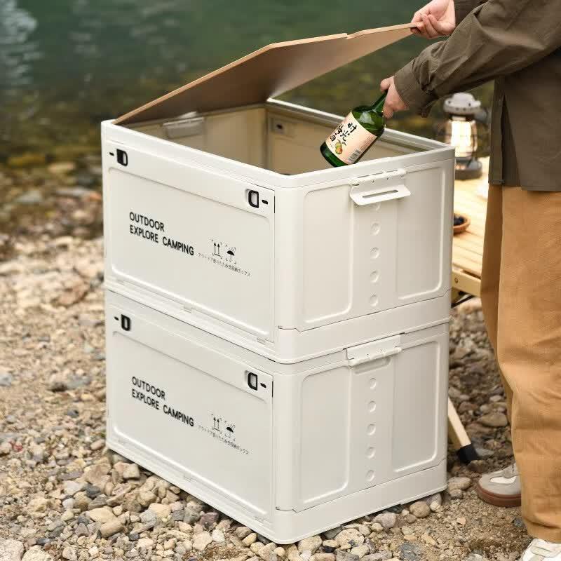 Three-Door Folding Storage Box with Wooden Lid