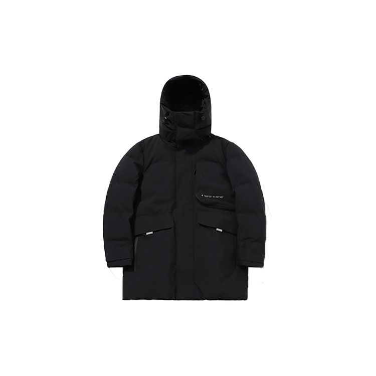 Li Ning Sports Fashion Series Mid-Length Hooded Down Jacket Winter Men Outerwear Standard-Black AYMQ247-1
