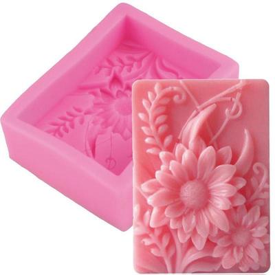 1 ud. Molde de Silicona para Jabón Flor de Rosa Cuadrada 3D Kit para Hacer Yeso Resina con Relieve de Crisantemo Hecho a Mano Decoración de Pastel DIY