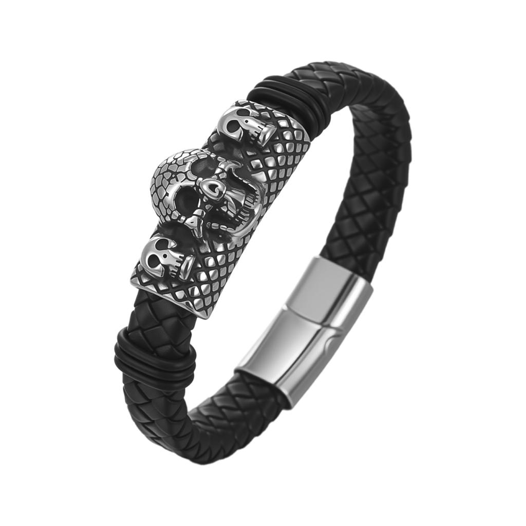 LIKGREAT Halloween Skull Bracelet for Men Gothic Leather Rope Bracelets Braided Bangles Jewelry Homme Accessories Gift Wholesale