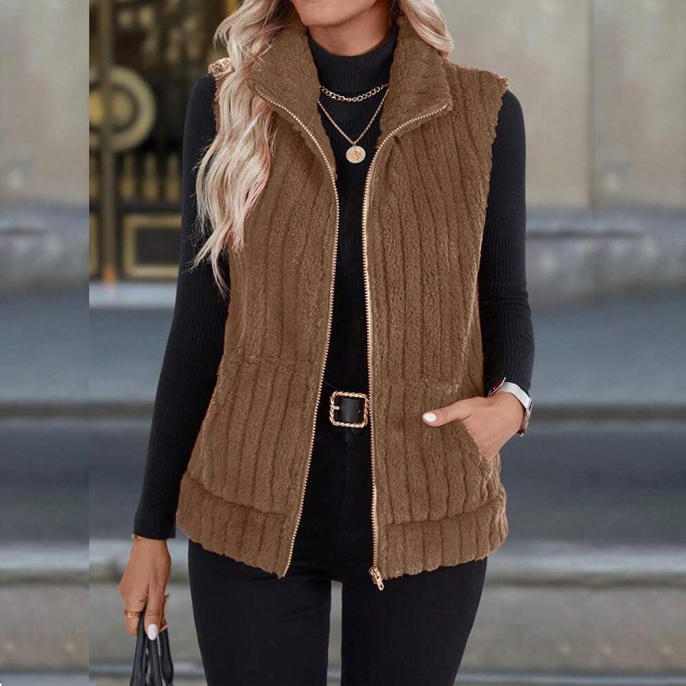 Women S Casual Turn Down Collar Zip Up Vest