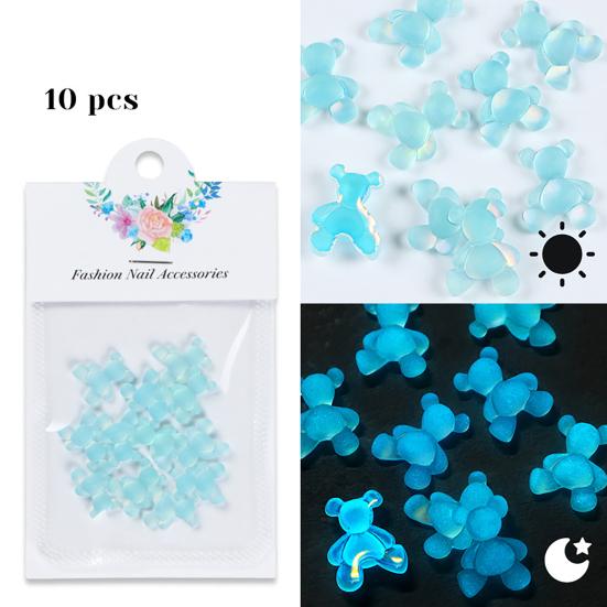 10Pcs Nail Decorations Vibrant Color Creative Shape Stunning Visual Effect Non-Fading Luminous 3D Bear Manicure Ornaments for Nail Salon