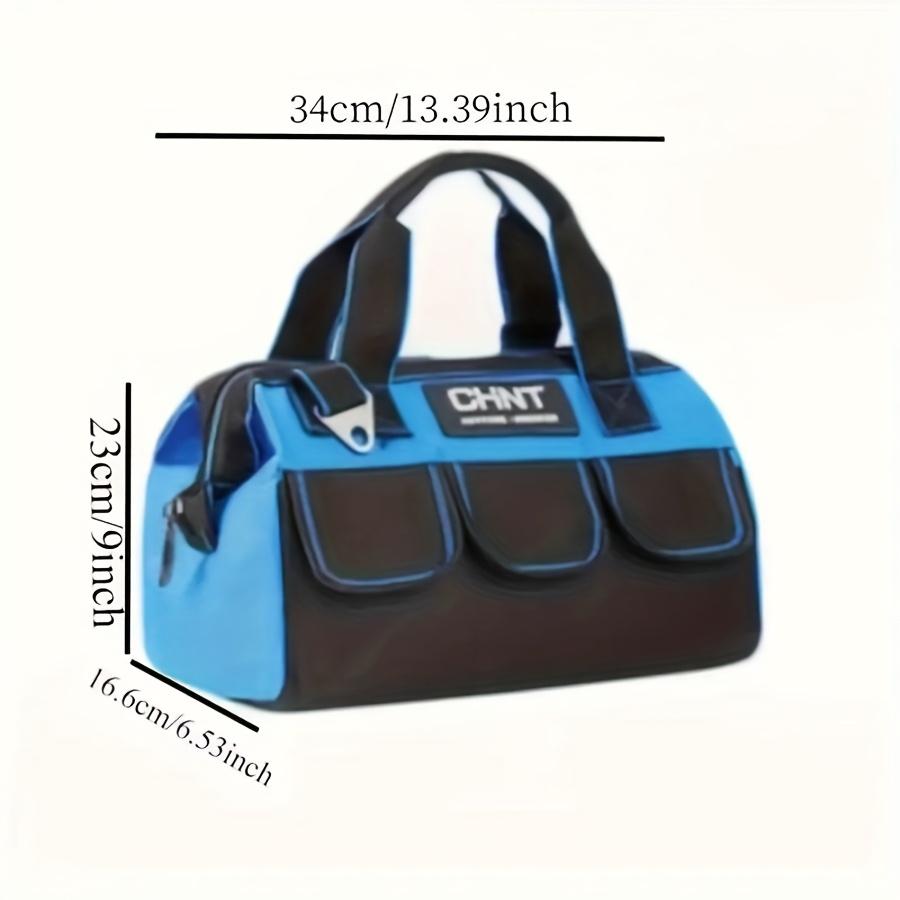 1pc Canvas Tool Bag - Multi-Pocket Organizer for Electricians/Workshop | Reinforced Handles & Shoulder Strap, Black & Navy