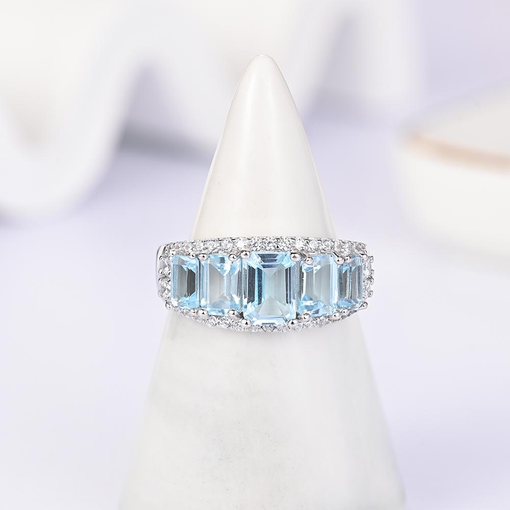 Simple Exquisite Natural Octagonal Sky Blue Topaz Ring 925 Sterling Silver Fine Jewelry for Women's Anniversary and Party Gifts