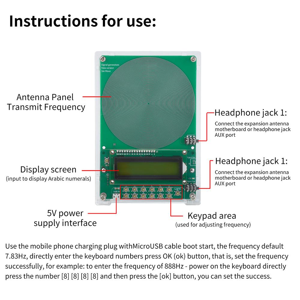 DC5V 0.1–99999Hz Adjustable Frequency Schumann Wave Sine Wave Signal Generator External Antenna Board Compatible Micro USB port