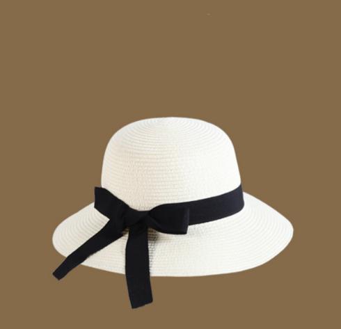 Women Summer Beach Flat Top Hat Panama Bowknot Straw Hat Casual Sun Visor Cap