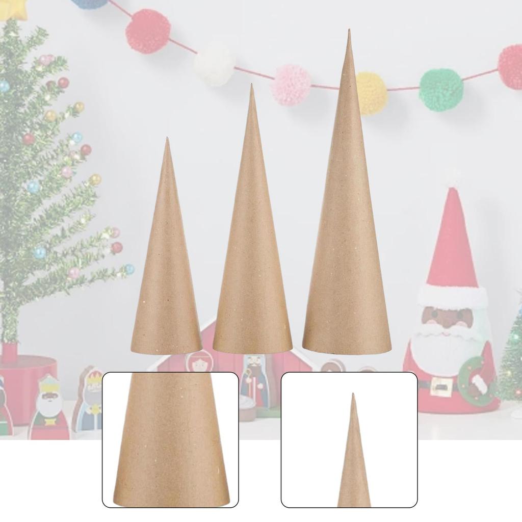 3Pcs Paper Mache Cones Open Bottom DIY Art Crafts Christmas Tree Decoration for Halloween Decorations Scrapbooking Decorating