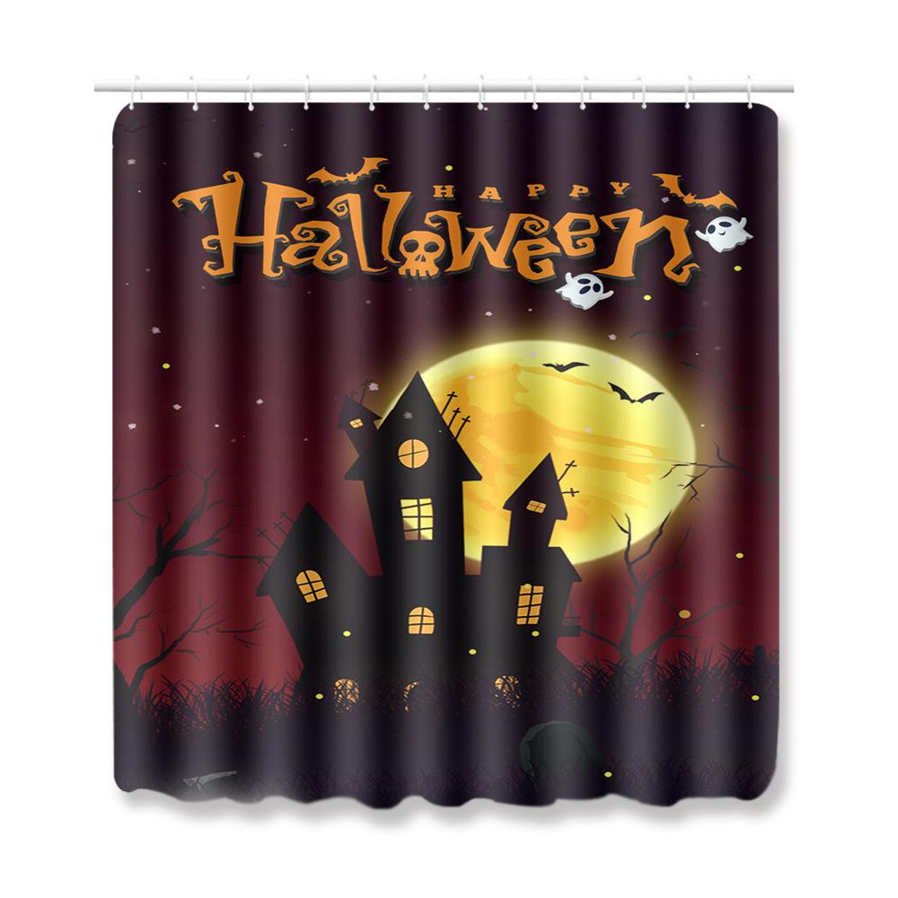 Halloween Shower Curtain Floor Mat Combination Four-Piece Set Bathroom Toilet Carpet Shower Room Foot Door Mat
