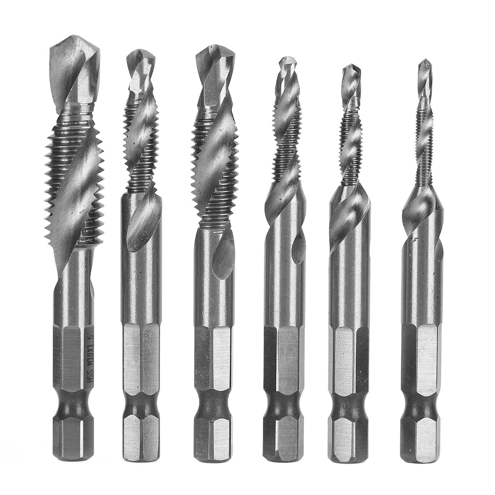 

6Pcs Drill Tap 14in Hex Shank Spiral Bit Set Kit for Drilling Tapping ChamferingSilver