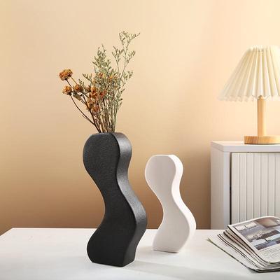 Sleek Black Geometric Ceramic Vase for Home Decor