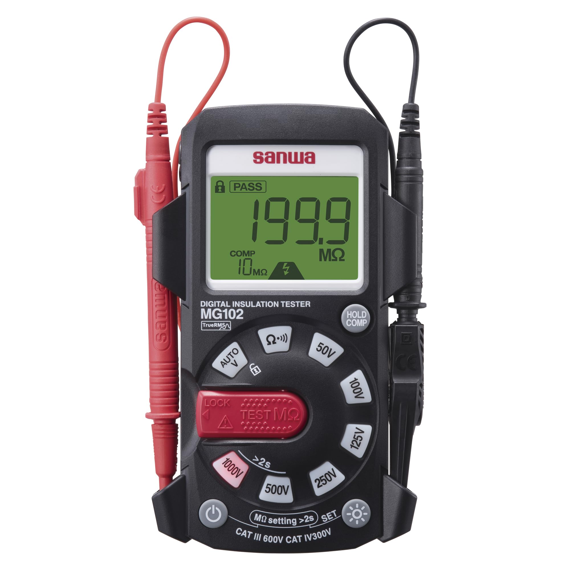 

Sanwa Electric Instrument Digital Insulation Resistance 6 Ranges 100V 125V 250V 500V MG102 Tester, (50V / / / / / 1000V) чорний