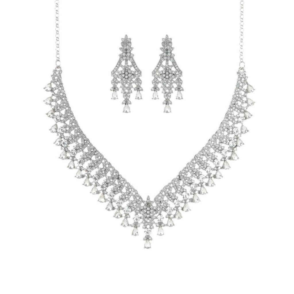 Exquisite European and American Full Diamond Necklace and Earrings Set: Elegant, Versatile Evening Wear with High-End Niche Design