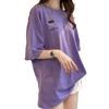 Damski T-shirt z krótkim rękawem z haftem parasola, z okrągłym dekoltem, oversize, top, długa bluzka