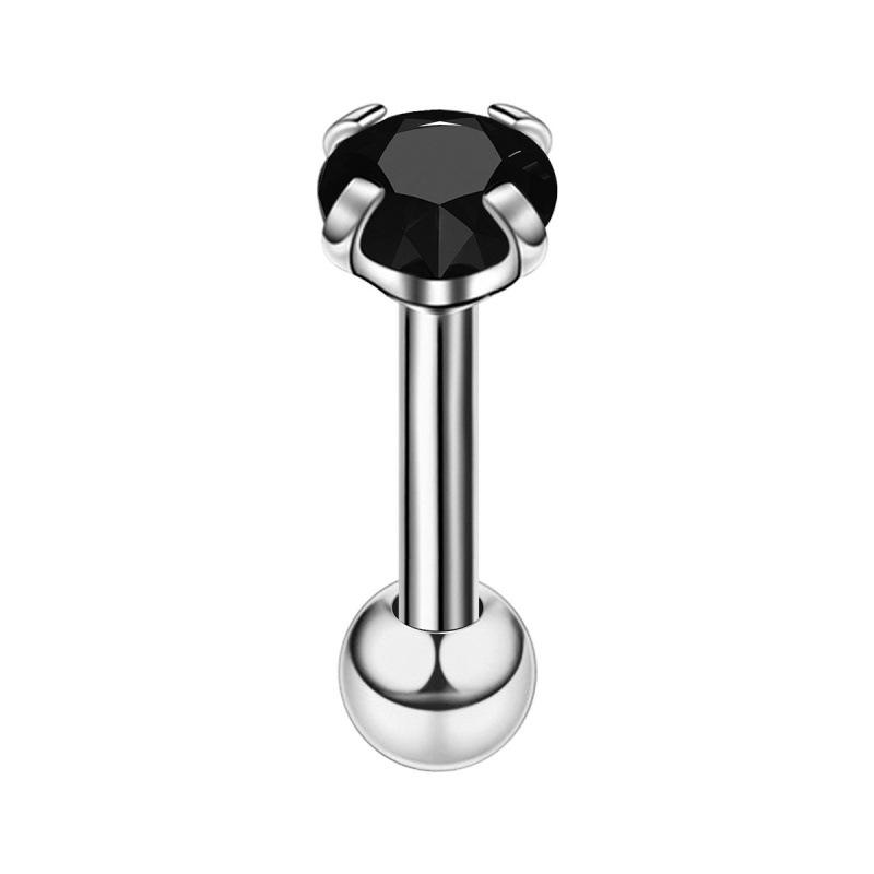 Stainless Steel Cubic Zirconia Stud Earrings - Round Four-Claw Cartilage Piercing Jewelry