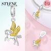 Unicorn Colored Zircon Blue Heart Pendant Bead Component Authentic Original Copper Metal Bead Components Charm Bead Component Compatible With