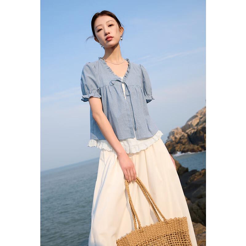 

Sancai Plus Size Fake Two-Piece Plaid Ruffle Blouse 3XL 175/104B