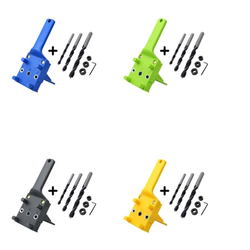 Drilling Guide Tool with 6/8/10mm Hole Punch Locator for Woodworking Projects Including Easy Setup Mechanism