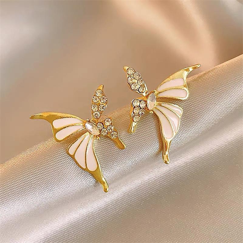 Korean Exquisite Butterfly Stud Earrings For Women Shiny Crystal Zircon Butterfly Versatile Love Heart Earring Party Jewelry
