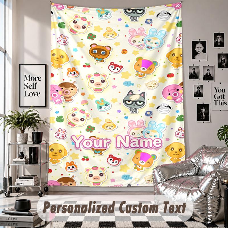 Custom Tapestry Wall Hanging, Animal Crossing Personalized Name Text Home Wall Decor