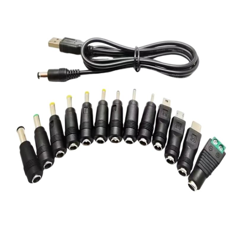 1.5M USB to 5.5x2.1mm Power Charger with 13 Connectors Set for Monitoring Cameras Printer Router LED Light Speaker