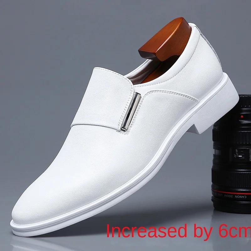 White Leather Dress Shoes Men's Spring Autumn Breathable 2025 New Formal Business Derby Shoes Man Casual English Shoes for Men