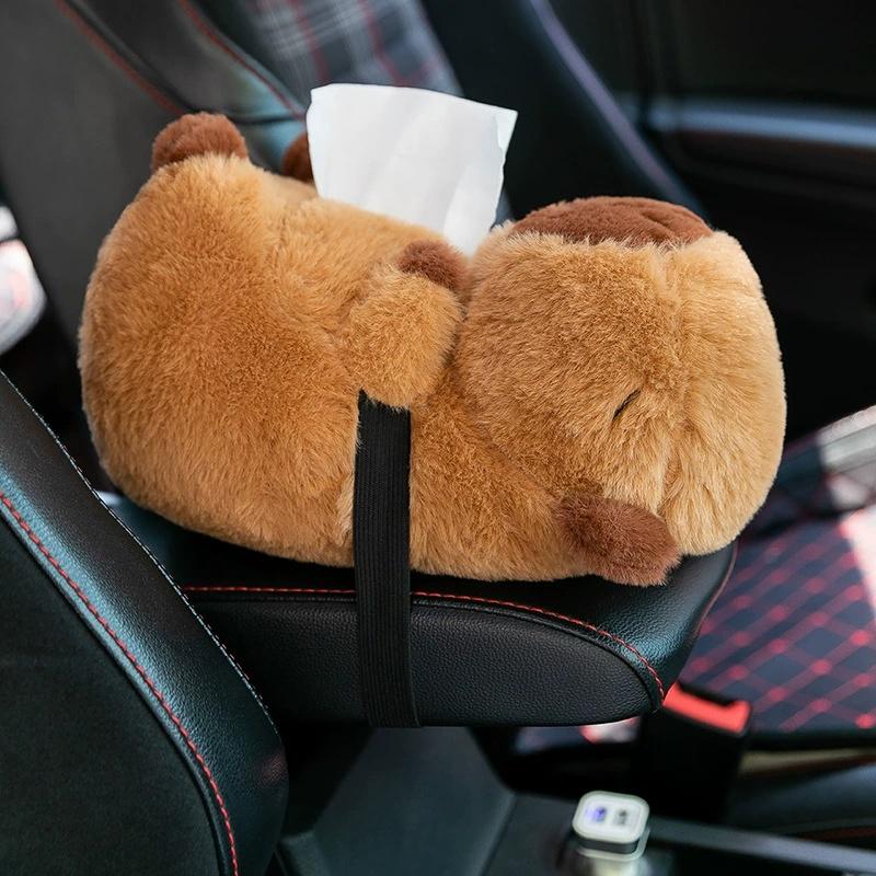 Cartoon Capybara Papieraufbewahrungsbehälter - Auto Armlehne Taschentuchhalter Auto Taschentuchbox Abdeckung Organizer Weiches Plüsch Taschentuch