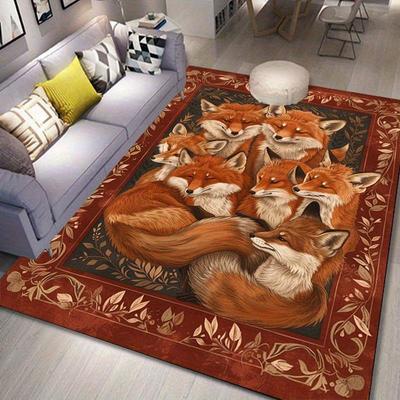 Alfombra Familia de Zorros - Alfombras Acogedoras para Sala de Estar, Alfombras de Área con Temática de Naturaleza, Decoración del Hogar con Estampado de Animales de la Fauna Silvestre Alfombra Antideslizante