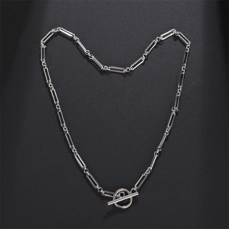 1 Stück Modischer Minimalistischer Edelstahl Schmuck Runder Verschluss Schlichtes Vintage Metall Büroklammer Bambusmuster Kette Halskette