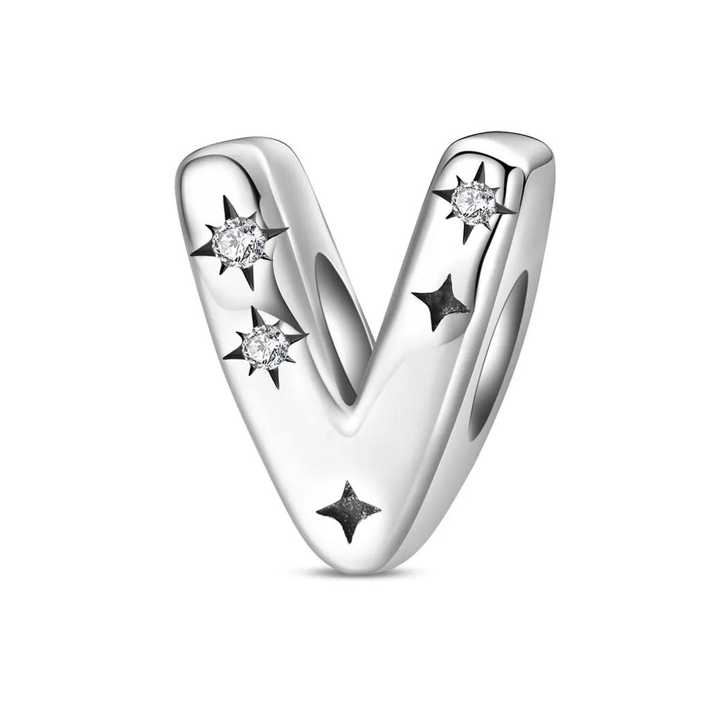 Copper Original 26 Alphabet A-Z Letters Charms Star Zircon Beads Fit Diy Bracelet Fashion Birthday Jewelry For Women Gifts