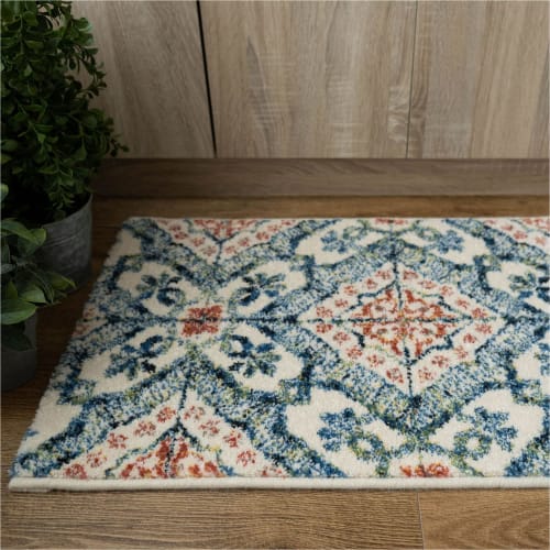 Sayan Sayan Scandinavian Tile Kitchen Rug, Carina, 50x180cm, Blue, Wilton Weave