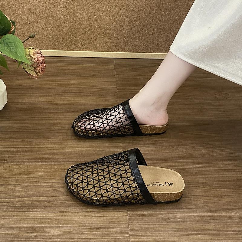 Hollow woven half slippers women's summer new mesh sandals fishing net breathable bag head sandals