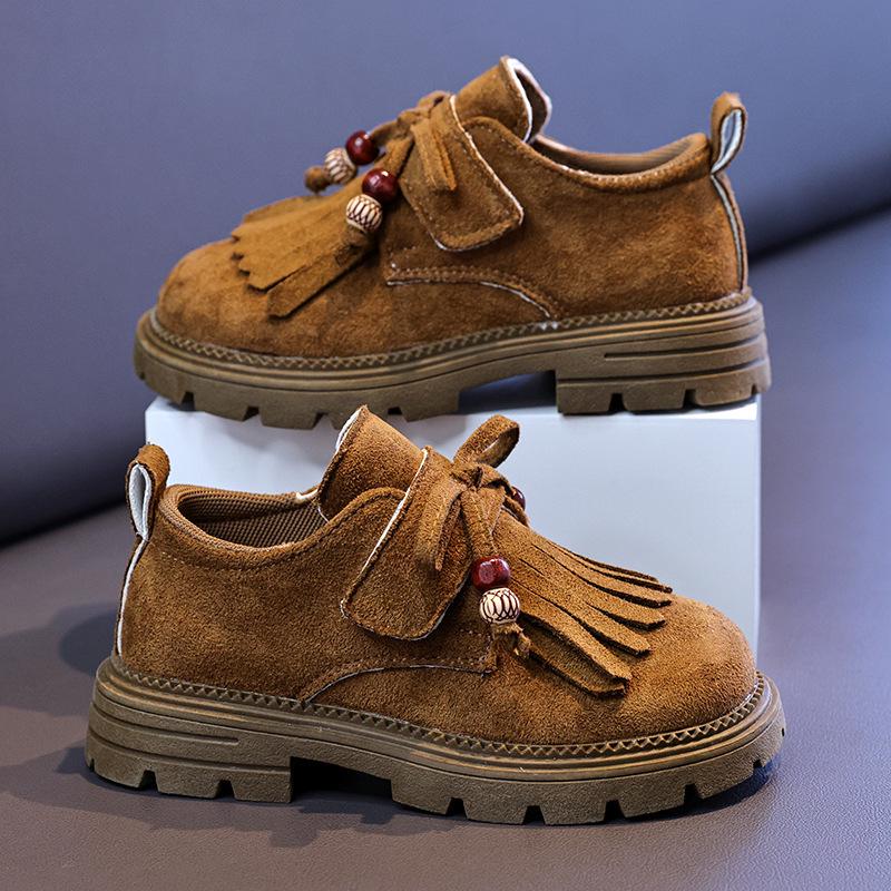 Girls' Tassel Birkenstock-Style Soft-Soled Velcro Loafers - Retro Leather Kids' Shoes (2025)