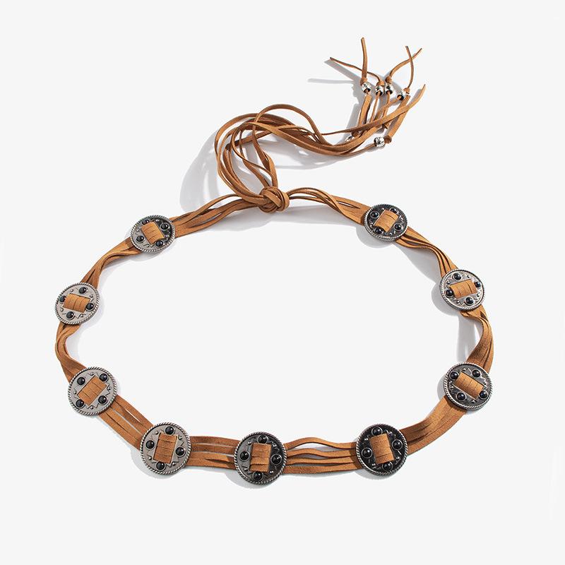 Nowy Styl Zachodni Koraliki Vintage Akcesoria Pasek Okrągły Boho Turkusowy Damski Sznurek na Talię