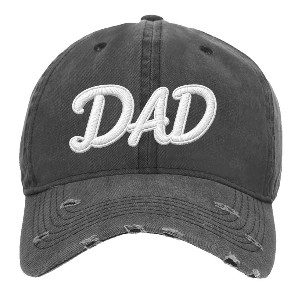 Embroidered Letter MOM DAD Baseball Cap Ripped Brim Sun Cap Washed Cotton Dad Hat For Parents DAD-Black
