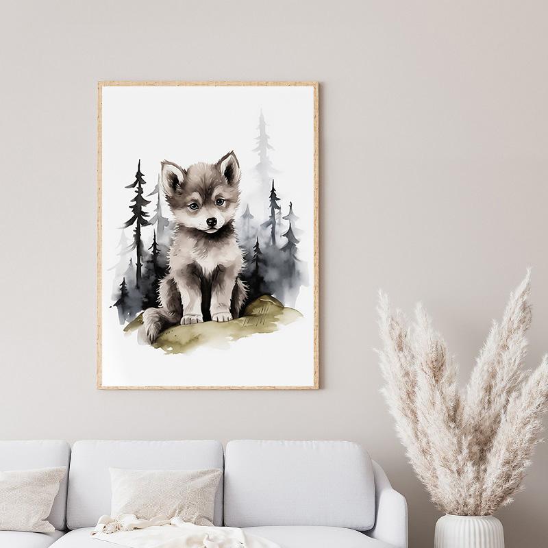 Watercolor Woodland Baby Animal Forest Bear Deer Fox Owl Wolf Poster Canvas Painting Nursery Wall Art Home Decoration