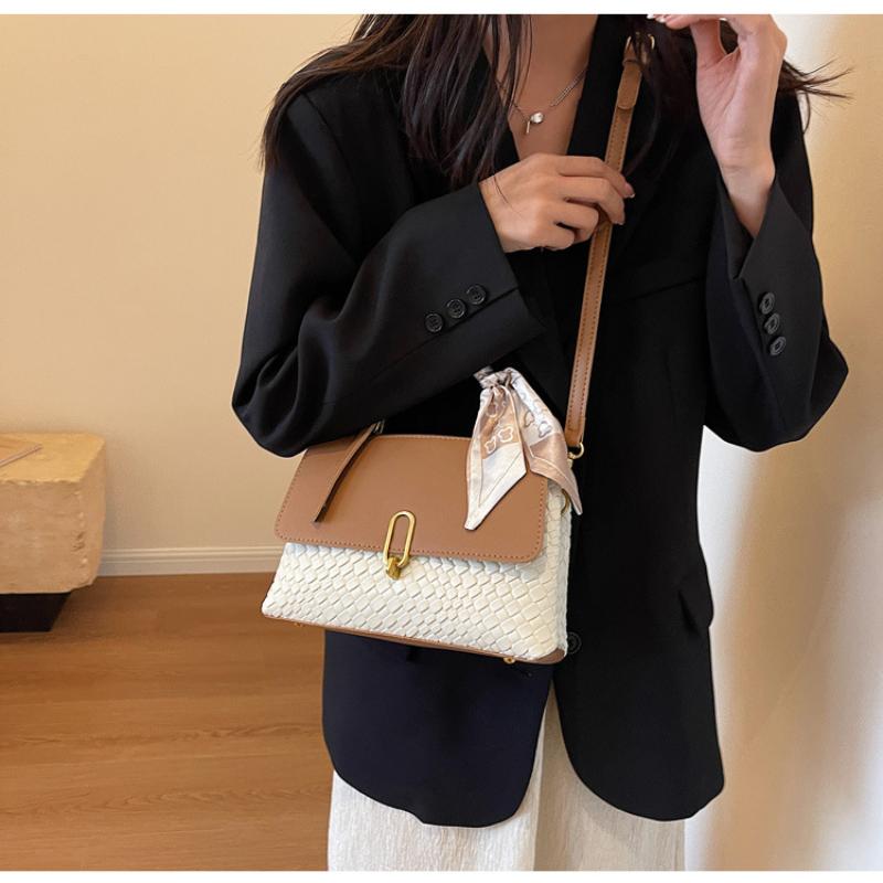 Fashion Popular Weave Women's Top-handle Bags Double Layer Versatile Lady Single Shoulder Crossbody Bag High-end Texture Small Square Bag with Scarf
