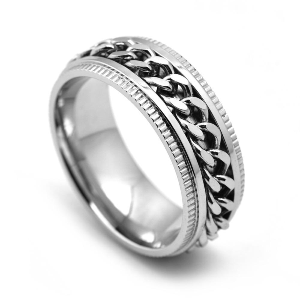 Anneau Engrenage Chaîne Rotatif Acier Titane Hommes Élégant Gothique Punk Bijoux