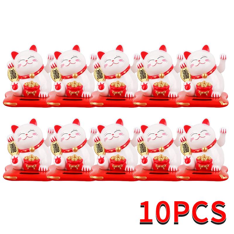 1-10PCS Lucky Beckoning Cat Solar Powered Waving Wealth Good Fortune Awaits Solar-Powered Ornaments For Home, Office, And C