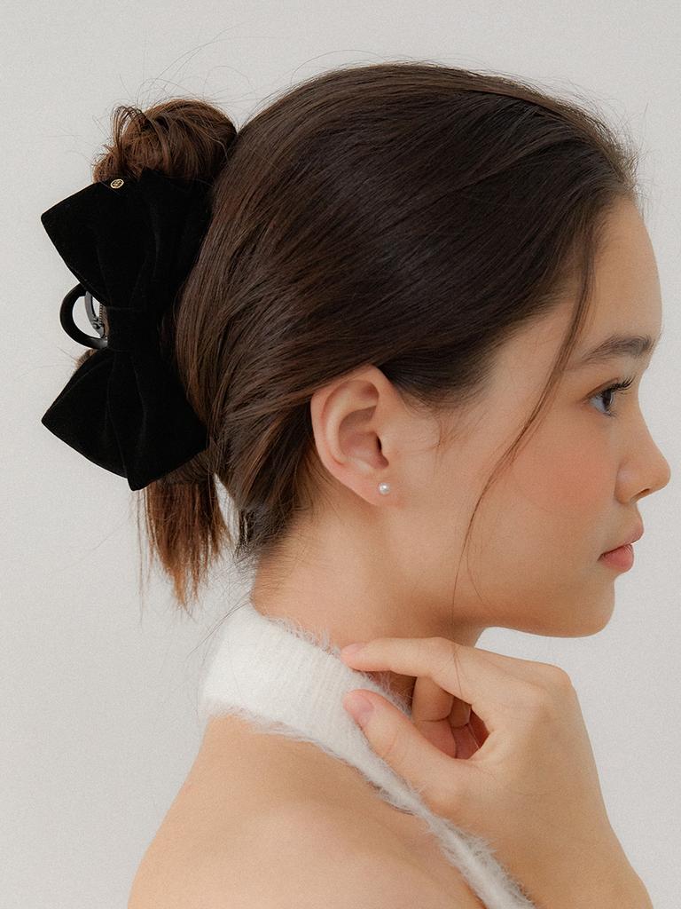 Obla Regular_Double Ribbon Velvet Hair Clip_Black