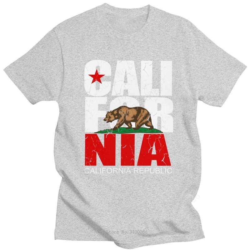Vintage California Republic T Shirt Men Grunge Distressed CA State Flag Bear T-shirt Short Sleeve Cotton GraphicTees Gift Merch