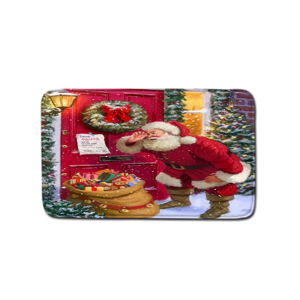 Christmas Shower Curtain Floor Mat Combination Four-Piece Set Bathroom Toilet Carpet Shower Room Mat Foot Mat