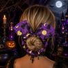 Halloween Hair Ties for Women Bat Shape Scrunchies Girls, Soft Elastic Ponytail Holders with Spooky Pumpkin/Spider Web/Black Cat Prints Holiday Party