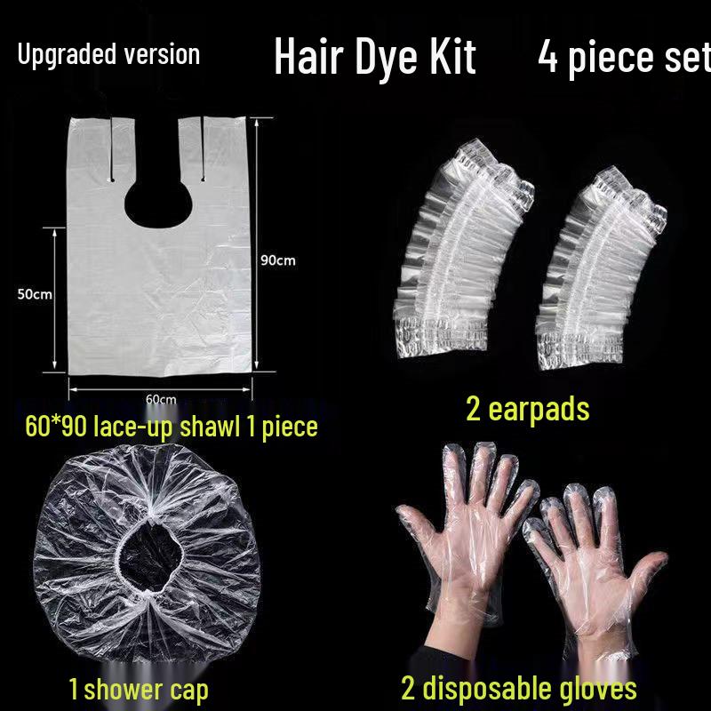 4-Piece Disposable Hair Dye Kit: Gloves, Ear Covers, Shawl, Shower Cap