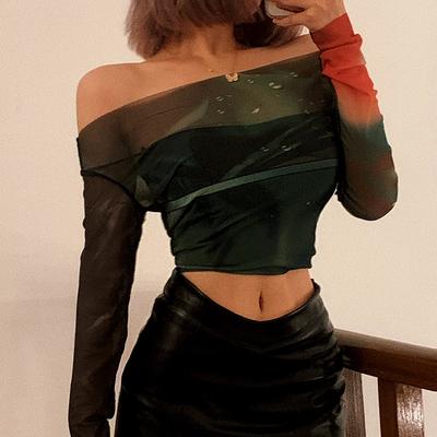 Harajuku Off Shoulder Mesh Summer Clothes Tshirts for Women Crop Top Female T-shirt Womens T-shirt Roupas Femininas Tops T Shirt
