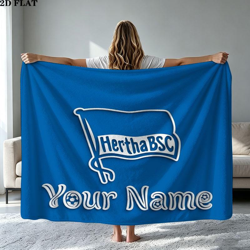 1PC Hertha BSC Custom Name Patterned Flannel Blanket Suitable For All Seasons for Home Decor Warmth and Comfort Gifts Holiday Present
