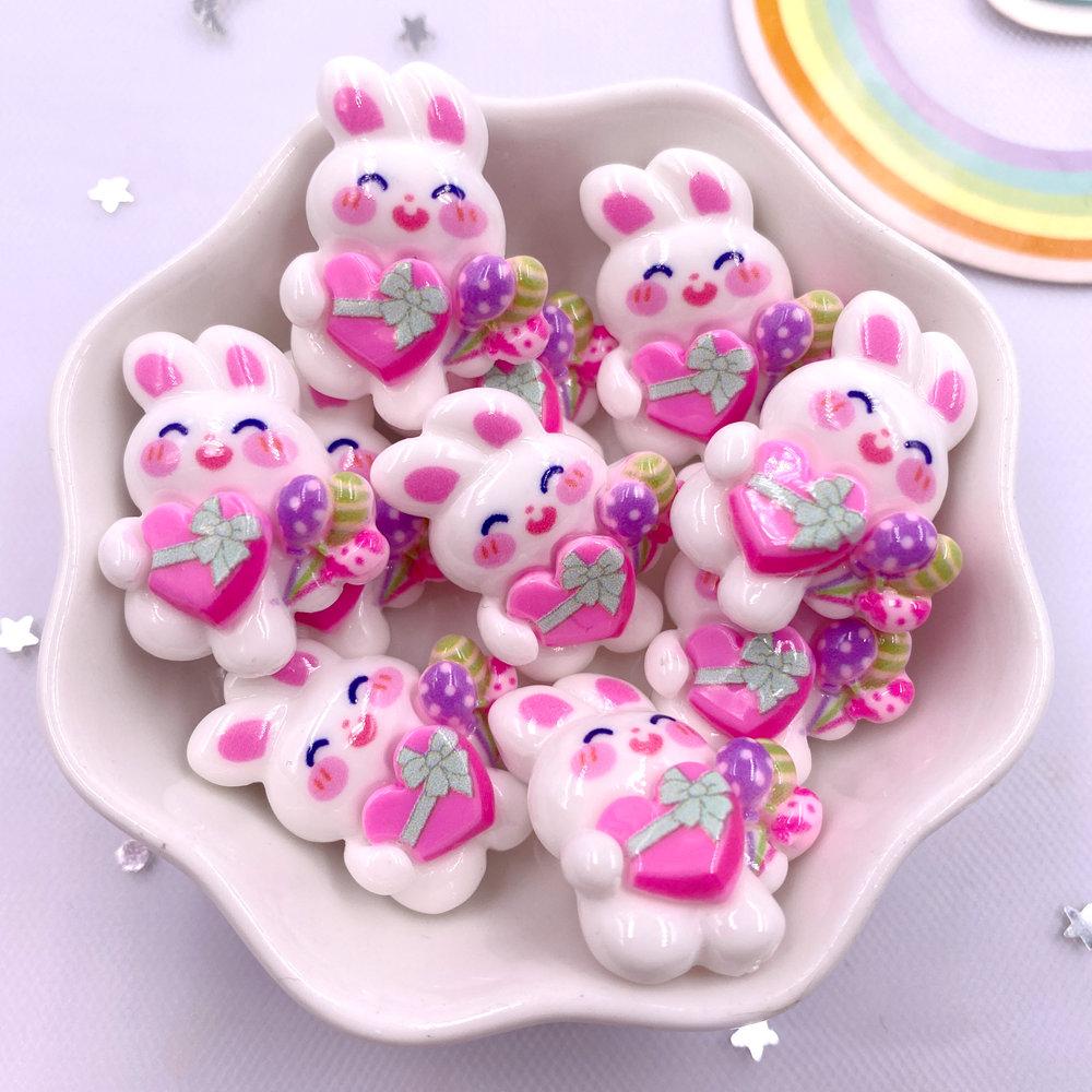 10PCS Resin Colorful Rabbit Lollipop Gift Box Cats Bear Cake Dog Flat back Figurines Scrapbooks DIY Bow Decor Accessories Crafts
